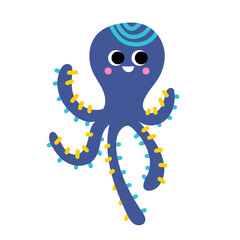 Underwater world octopus creature game vector. Printable worksheet page nursery childish activity playful character, fish, seashell, octopus, cute shark, starfish, crab, squid, 