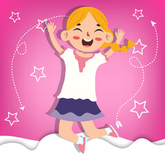 flat vector of happy kids characters jumping