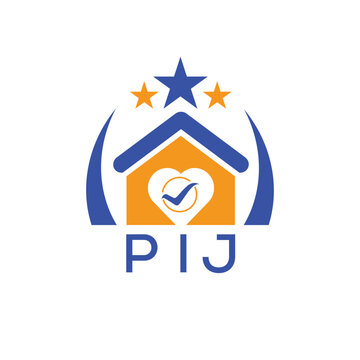 PIJ House logo Letter logo and star icon. Blue vector image on white background. KJG house Monogram home logo picture design and best business icon. 
