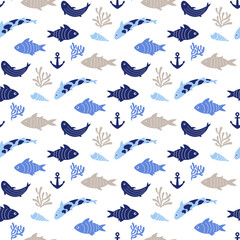 cute seamless pattern with underwater life 