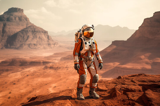 Astronaut walking on the surface of Mars