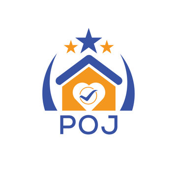 POJ House logo Letter logo and star icon. Blue vector image on white background. KJG house Monogram home logo picture design and best business icon. 
