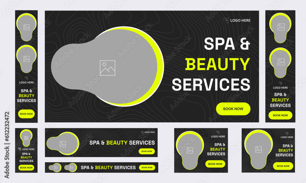 Wall mural set of beauty salon and spa services web banner template design for social media posts, fully custom