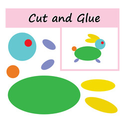 Educational paper game for kids. Cut parts of the image and glue on the paper. DIY worksheet. Cartoon hare.