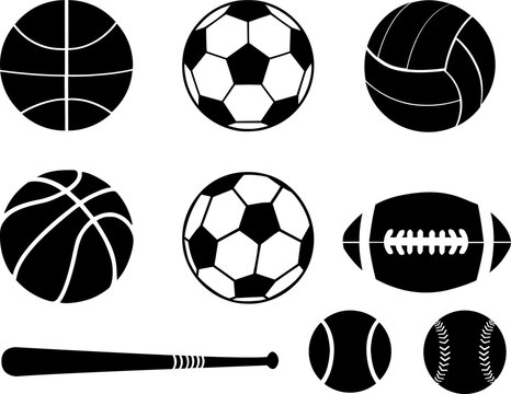 Vector silhouettes of balls in various sports