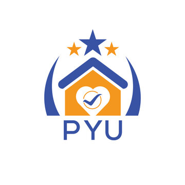 PYU House logo Letter logo and star icon. Blue vector image on white background. KJG house Monogram home logo picture design and best business icon. 
