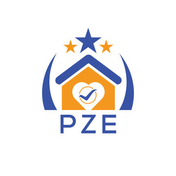 PZE House logo Letter logo and star icon. Blue vector image on white background. KJG house Monogram home logo picture design and best business icon. 
