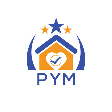 PYM House logo Letter logo and star icon. Blue vector image on white background. KJG house Monogram home logo picture design and best business icon. 
