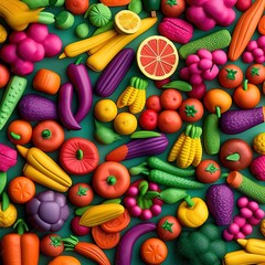 Fototapeta na wymiar Funny fruits and vegetables made of clay. illustration art. created with generative AI technology