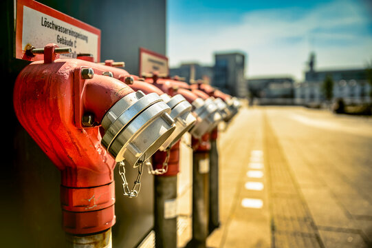 Germany,North Rhine Westphalia, Fire hydrants inMedia Harbor