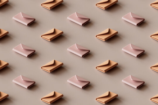 3D pattern of rows of e-mail icons lying against brown background