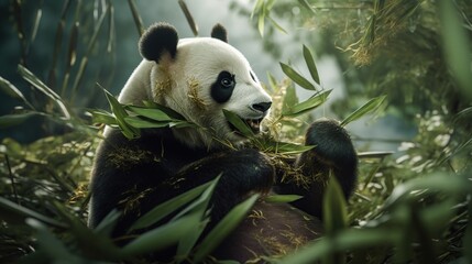 Obraz na płótnie Canvas Panda in the forest background Generative AI