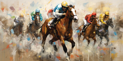 Fototapeta na wymiar Horse racing illustration. Generative AI