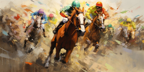 Horse racing illustration. Generative AI