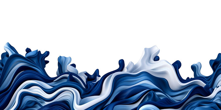 Abstract waves in shades of navy blue and white isolated on transparent background - Generative AI