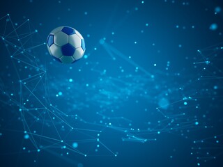 Naklejka premium football ball 3d object. 3d illustration. graphic background element. sport abstract backdrop. soccer render design competition concept art. digital technology element beautiful lighting ground empty