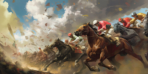 Horse racing illustration. Generative AI