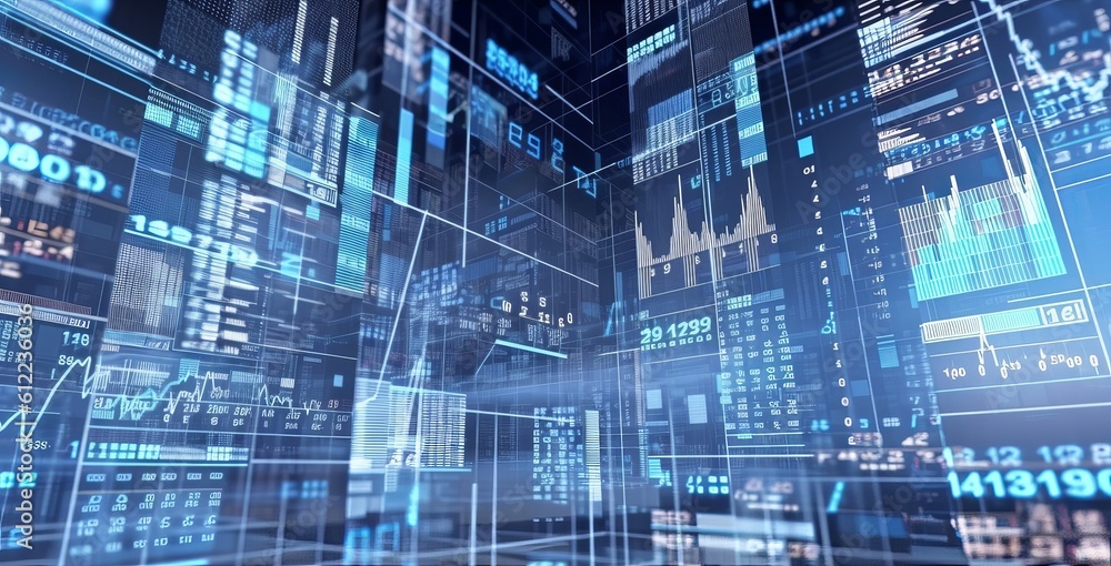 Poster Digital market data visualization background. Generative AI technology.	
