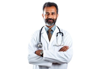 Medical Professional, Indian Doctor with Stethoscope on a Clean White Background, Exuding Confidence and Care