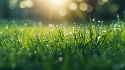 Grass with blurred green background in the morning