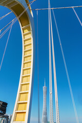 Obraz premium Upright view of partial details of Liede Bridge in Guangzhou, China