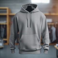 gray mens hoodie sweatshirt long sleeve with clipping path, mens hoody with hood for your design mockup for print, isolated on white background. Template sport winter clothes.