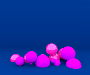 Falling purple, violet balls in the dark blue background. 3d render illustration for advertising.