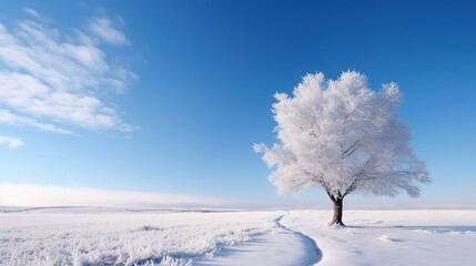Obraz na płótnie Canvas Majestic Tree Standing Tall amidst a Snow-Covered Ground