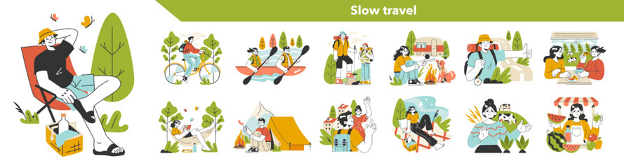 Slow traveling. Slow life principles and activity. Outdoor relaxation