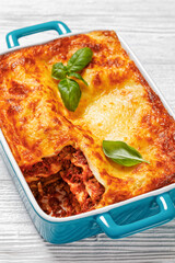 lasagne al forno, italian beef lasagna, top view