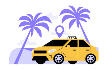 Taxi service. Online taxi order in mobile application. Yellow taxi car.