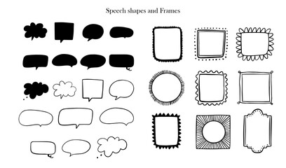 A set of hand drawn speech shapes and frames