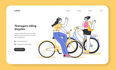Healthy and active lifestyle web banner or landing page. Young teenage