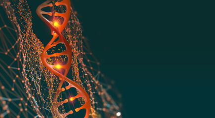DNA helix, DNA genome. Science research laboratory. Microbiology and nanotechnology in medicine 3D illustration © Siarhei