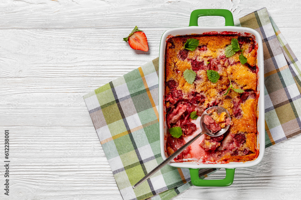 Wall mural strawberry cobbler, summer dessert in baking dish