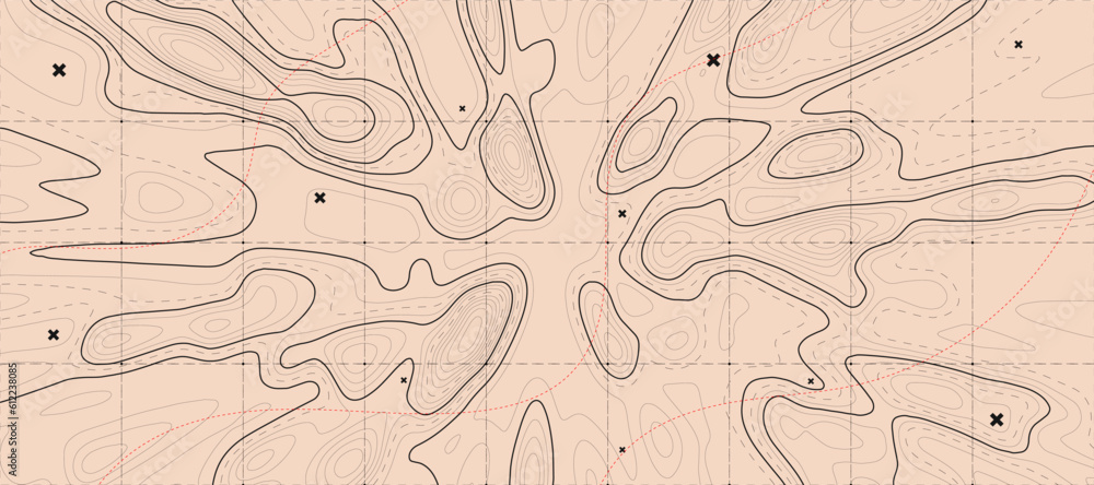 Poster topographic map background. geographic line map with elevation assignments. contour background geogr