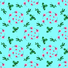 Watercolor seamless pattern with flowers and leaves of red clover