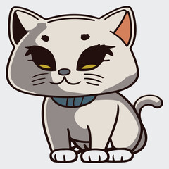 The mascot cat is sitting upright with its body