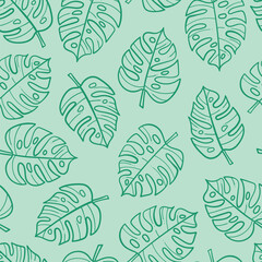 Green tropical monstera leaves seamless vector repeat pattern © Kati Moth