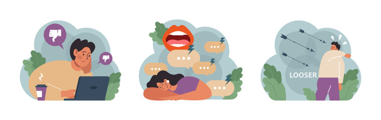 Condemnation set. Public censure or judgement. Upset victim being