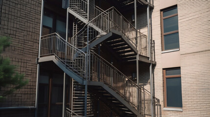 Fire escape stairs mounted to the outside. Generative ai.