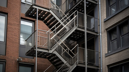 Fire escape stairs mounted to the outside. Generative ai. - obrazy, fototapety, plakaty