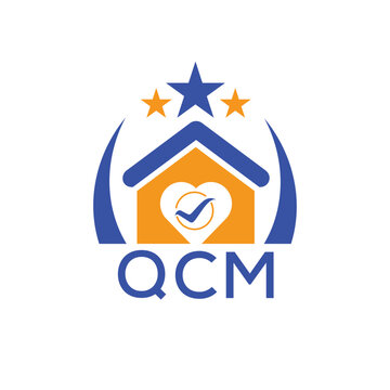 QCM House logo Letter logo and star icon. Blue vector image on white background. KJG house Monogram home logo picture design and best business icon. 
