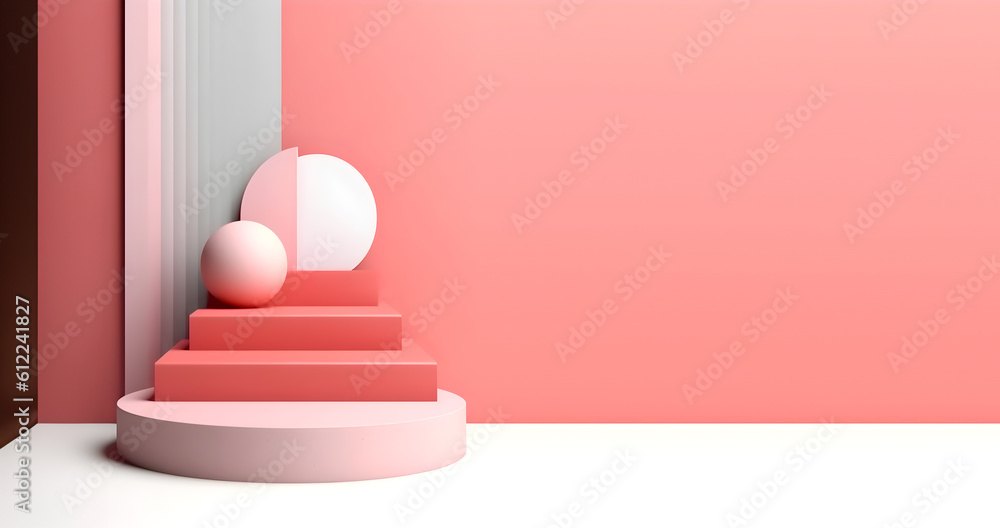 Poster abstract minimal concept. pastel multi colour background with podium stage, abstract geometric lands