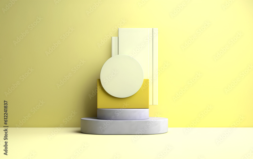 Poster abstract minimal concept. pastel multi colour background with podium stage, abstract geometric lands