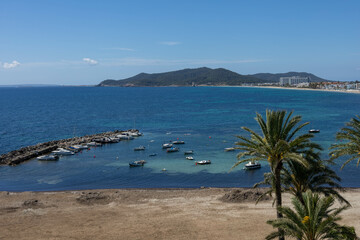 View of the coast of Playa d'en Bossa, Ibiza.