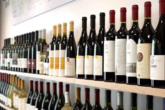 Premium Bottles Of Wine In A Wine Store In A Zoom View On White Background