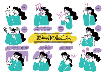 menopause01_woman_set_イラスト素材_更年期障害_女性_症状セット_ベクター