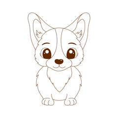 Welsh Corgi Pembroke in doodle style, vector illustration. Cute puppy is sitting and smiling, isolated element on a white background. Funny pet icon for print and design