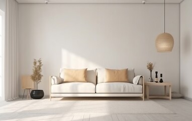 Inviting and Stylish Modern Living Room Interior with a Comfortable Sofa. Generative AI